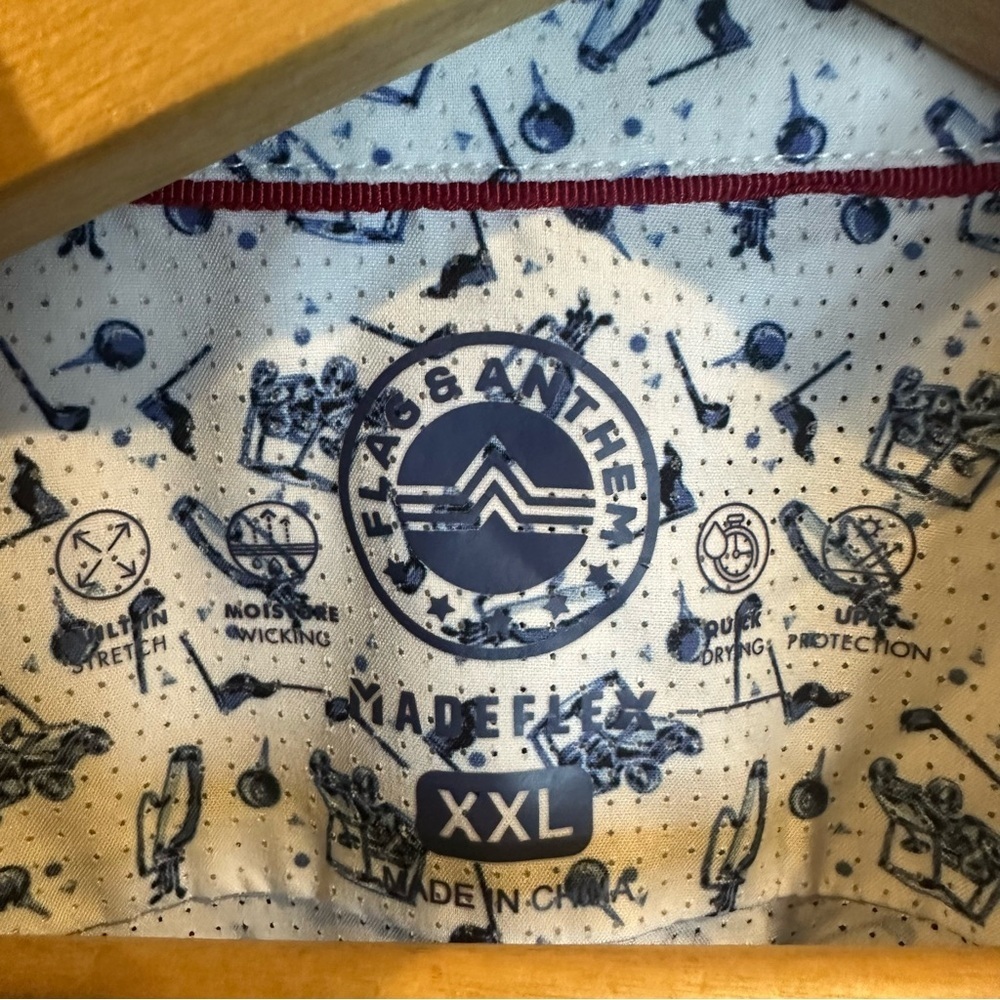 Flag & Anthem Golf Cart Casual White and Blue Patterned Men's Shirt - Picture 3 of 6